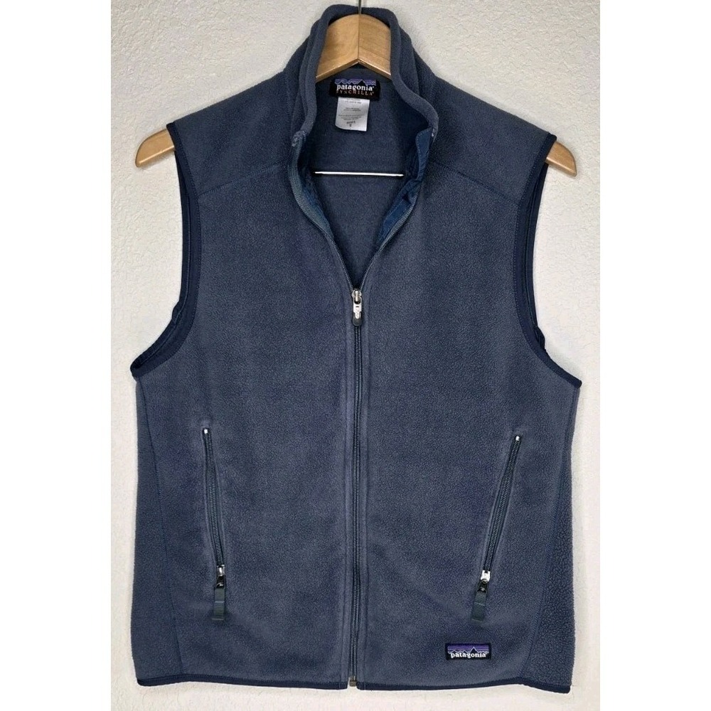 Patagonia Synchilla Fleece Vest Men S Navy Full Zip Outdoor Hike Fish Sweater